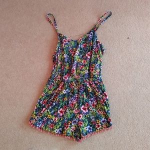 Green floral tropical romper
